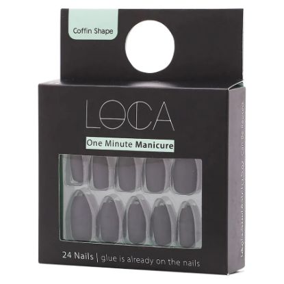 Picture of LOCA PRESS ON NAILS BLACK MATTE COFFIN SHAPE NO.6    0130