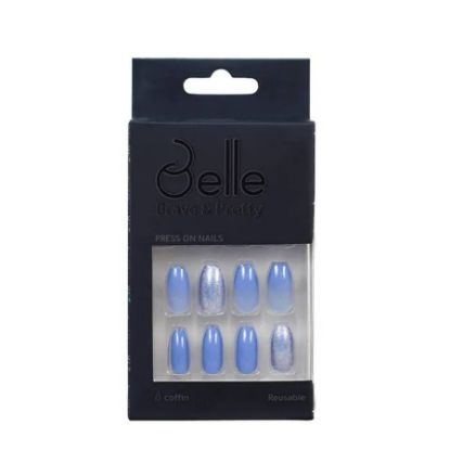 Picture of BELLE PRESS ON NAILS (MOJ) COFFIN SHAPE, GLOSSY OMBRE BLUE