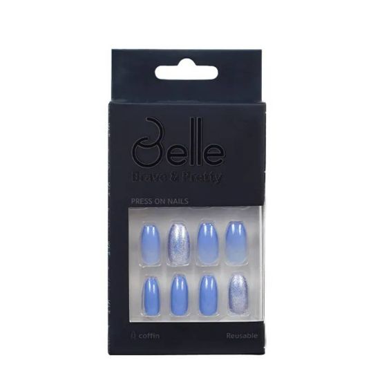 Picture of BELLE PRESS ON NAILS (MOJ) COFFIN SHAPE, GLOSSY OMBRE BLUE