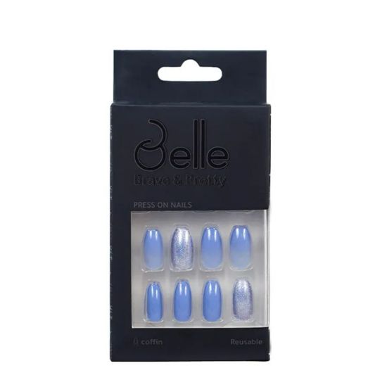 Picture of BELLE PRESS ON NAILS (MARAH) ALMOND SHAPE, MATTE WHITE & BLA