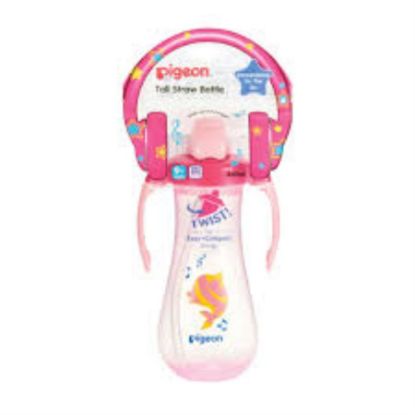 Picture of PIGEON TALL STRAW BOTTLE - PINK - 300 ML