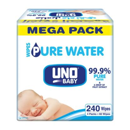 Picture of UNO PLUS PURE WATER WIPES MEGA PACK (4X60) 240 PCS