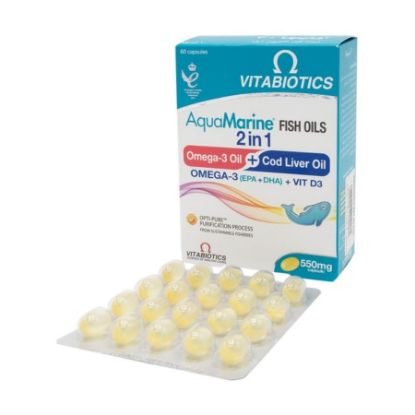 Picture of AQUAMARINE FISH OILS 2 IN 1 OMEGA 3 & COD LIVER 550 MG