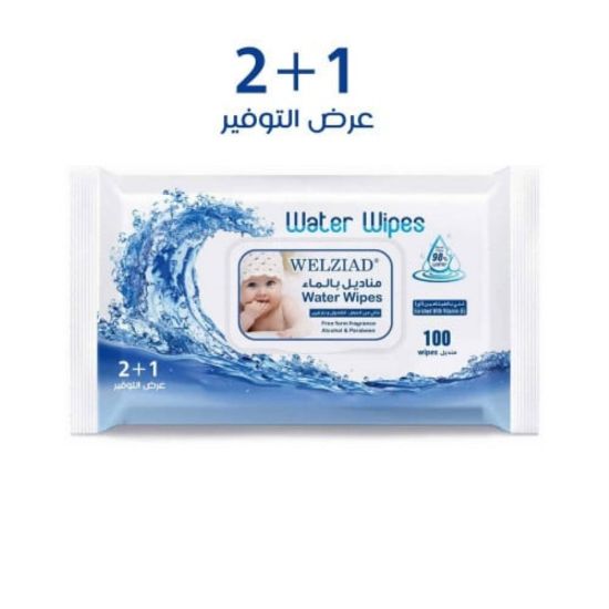 صورة مناديل مبللة للأطفال بالماء من ويلزياد - 100 منديل (2+1 )