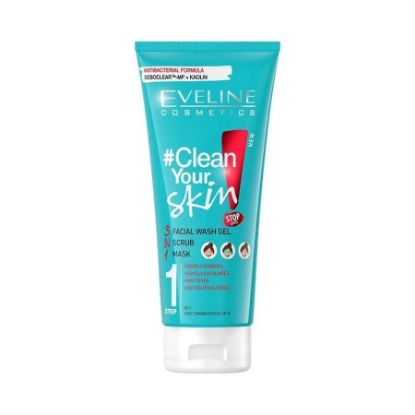 Picture of EVELINE CLEAN YOUR SKIN 3IN1 FACIAL WASH GEL+SCRUB+MASK200ML