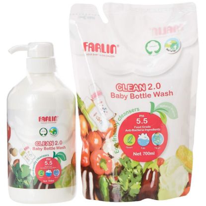 صورة فارلين منظف رضاعات أطفال 700 مل + 700 مل إعادة تعبئة + فرشة تنظيف