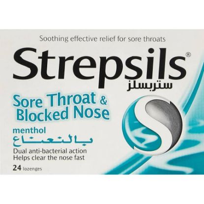 Picture of STREPSILS MENTHOL/SORE THROAT 24 LONZENGES BLOCKED NOSE 9391