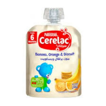 Picture of CERELAC PUREE BANANA ORANGE BISCUIT (4*90G) FAM PCK +6 MNTHS