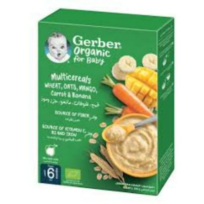 Picture of GERBER ORGANIC CEREAL WHEAT OATS & MANGO +6 MONTHS 200 GM