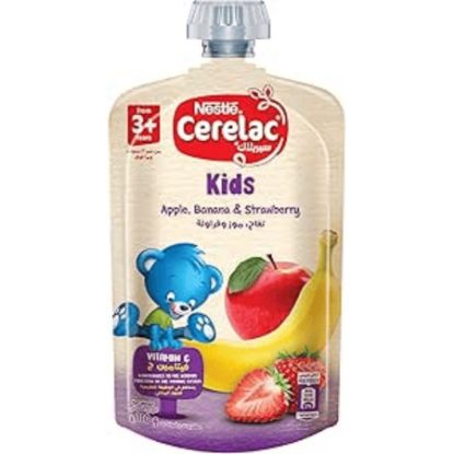 Picture of CERELAC PUREE KIDS APPLE BANANA STRAWBERRY 110G + 3 YEARS